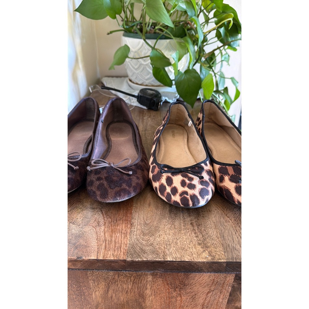 Old Navy Ballet Flats Womens 8 Brown Leopard Print Bundle 2 Pairs Bow Accents - Picture 6 of 15